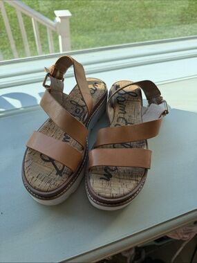 Sam Edelman Tan Leather Strappy Platform Sandals